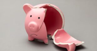 Pra Cego Ver: A imagem é um cofinho de porco rosa quebrado e vazio