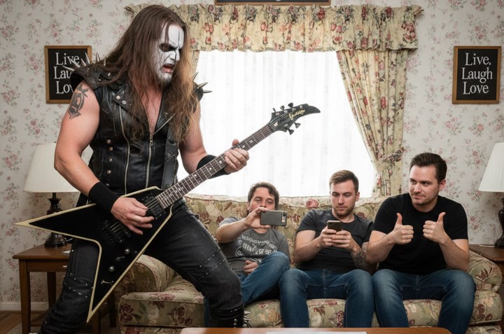 Metaleiro de metal extremo gostam de se exibir para outros homens